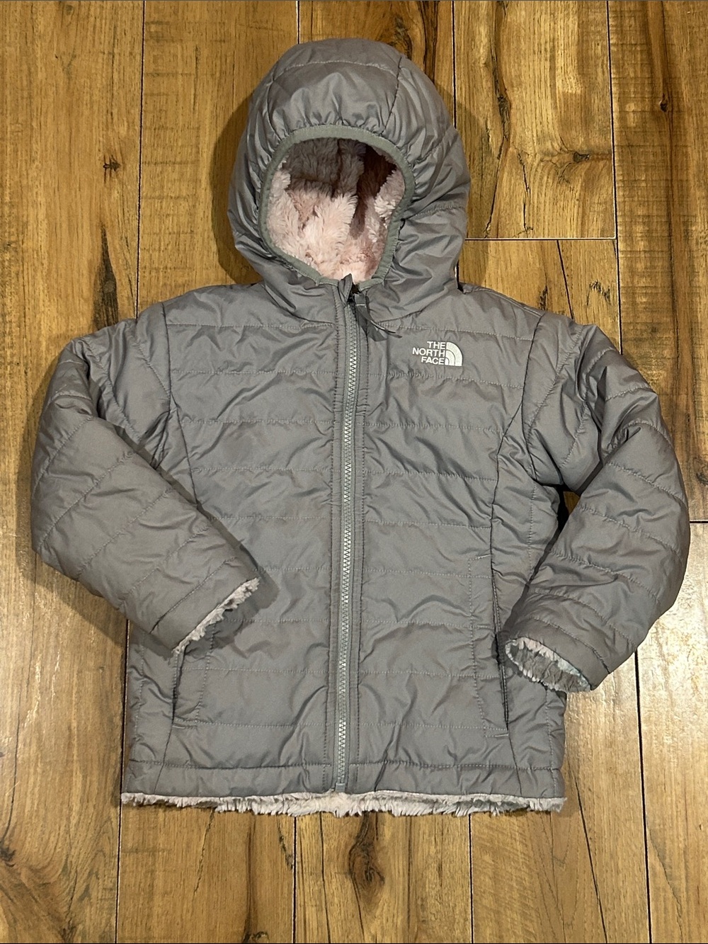 The North Face 4T reversible mossbud swirl Gray/Pink ~As Is